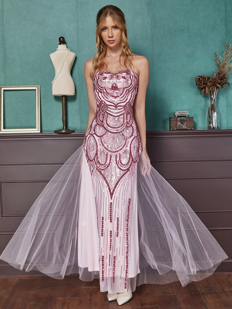 Vintage Sequin 1920S Prom Dresses Art Deco Tulle Formal Gown-0